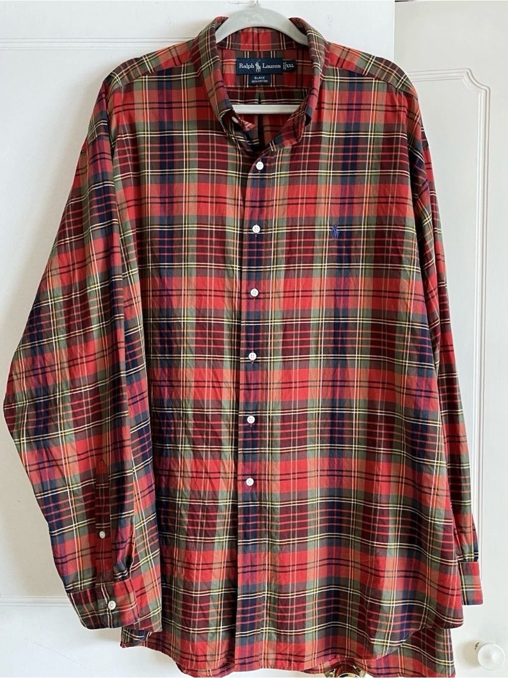 Ralph Lauren Men’s Size XXL Blake Button Down Rust Olive Navy Plaid Pony Logo